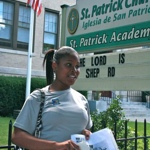 Taisha giving the tour at St. Patrick Catholic Church